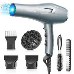 Profi Haartrockner mit Diffusor & Stylingdüsen, 2 Geschwindigkeits-, 3 Heizstufen, 2.5m Kabel, für Familie (blau)