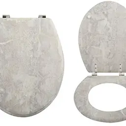 MSV WC Sitz Toilettendeckel MDF Holzkern „Stonehenge“ mit Edelstahl-Scharniere