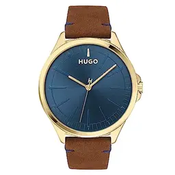 HUGO Herren Analog Quarzuhr mit braunem Lederarmband