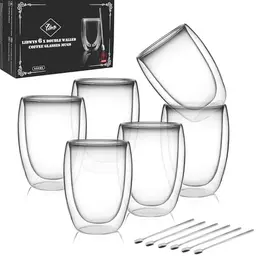LIBWYS Doppelwandige Kaffeegläser 6x350ml mit Löffel – Cappuccino & Latte Macchiato