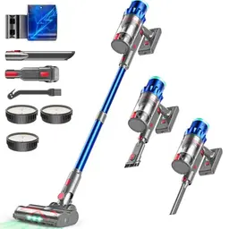 PINICO Akku Staubsauger, 550W, kabellos, mit Automatikmodus & Anti-Verhedderung, für Teppich, Hartboden & Tierhaare (Bleu Clair)