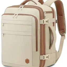 VANKEV Handgepäck Rucksack für Reisen, erweiterbar, beige, passend für 15,6 Zoll Laptops