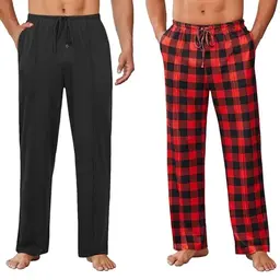 Ekouaer Herren Pyjama Hose Lang, Weiche Karierte Freizeithose, Schwarz+Rot, L