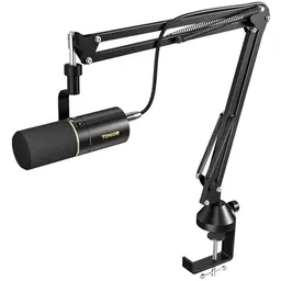 TONOR Dynamisches Mikrofon mit Mute Button und Mikrofonarm für Podcast, Streaming, Gaming und Aufnahme, Schwarz, TD510+