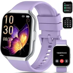 QCOQ Smartwatch Herren mit Telefonfunktion, 1,96 Zoll Touchscreen, 110+ Sportmodi (Lila)