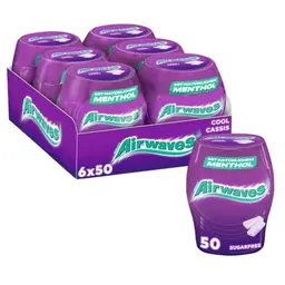 Airwaves Zuckerfreier Kaugummi, Cool Cassis, 6x50 Dragees, Minzfrische, Großpackung, 300 Stück