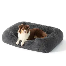BEDSURE Hundebett XL flauschig für große Hunde 106x76x20cm, waschbar, quadratisch mit weichem Rand, grau