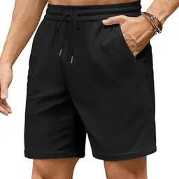 COOFANDY Herren Leinen Shorts mit elastischer Taille - Schwarz, Größe 34