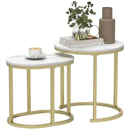 HOMCOM 2er Set runder Couchtisch Weiß - Stapelbarer Beistelltisch für Wohnzimmer und Schlafzimmer