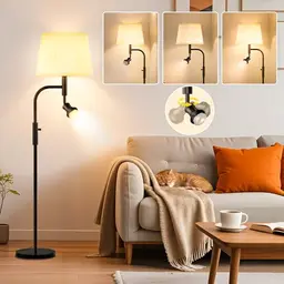 Yicenscoltd 6W E27 Stehlampe mit 5W Leselampe, Winkel Einstellbar, Beige Stoffschirm, für Wohnzimmer, Schlafzimmer und Büro, Höhe: 165cm