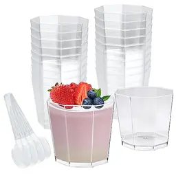 REFORENG 50 Stück 160ml Dessertgläser mit Löffeln - Wiederverwendbare Plastikbecher für DIY Desserts