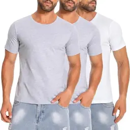 Cyathea Herren T-Shirts 3er Pack Rundhalsausschnitt Baumwolle Kurzarm Grau/Weiß