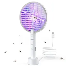 PALONE Elektrische Fliegenklatsche & Mückenlampe - 2-in-1 Insektenvernichter mit USB Ladebasis