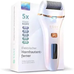 Essy Hornhautentferner, Akku, 2 Geschwindigkeiten, LED-Display, inkl. 5 Ersatzrollen, Fußpflege-Set für seidig weiche Füße