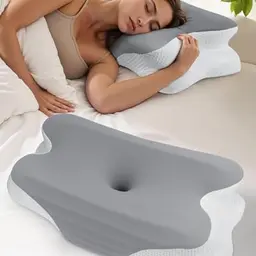 Feagar Nackenstützkissen aus Memory Foam, Ergonomisch, 2 Höhen (8/12 cm), Wellenform, Grauer Bezug