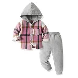 Yanmucy Jungen Outfit 2-tlg. Set - Baumwolle, Hoodie und Hose, Rosa-Grau, 5-6 Jahre