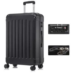 yonsly Premium Hartschalen Reisekoffer mit TSA-Schloss und 4 Rollen (Schwarz, XL)