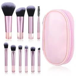 10 Stück Foundation Pinsel Rosa – Makeup Pinselset mit Tasche
