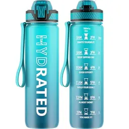 QLUR 1L BPA-frei Trinkflasche mit Strohhalm – Auslaufsichere Sportflasche mit Zeitmarkierung für Fitness, Büro und Outdoor