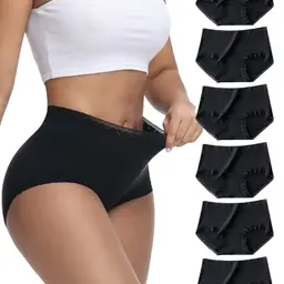 bropapa Damen Baumwolle Stretch Hohe Taille Taillenslips 6er Pack (Schwarz)