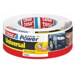 tesa Extra Power Universal Gewebeband, weiß, 50 m x 50 mm – Zum Reparieren und Befestigen