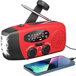 Notfall-Solarradio mit Kurbel, LED-Taschenlampe, SOS-Alarm, AM/FM & Wetter, 2000mAh Akku, für Smartphone-Notladung (Rod)