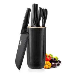 Justup 5-teiliges Messerset mit Messerblock - Profi Kochmesser Set aus Edelstahl mit ergonomischen Griffen (Schwarz)
