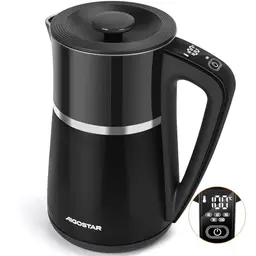 Aigostar Alva Edelstahl Wasserkocher 1,7 L mit Temperatureinstellung, kabellos, leise, Schwarz