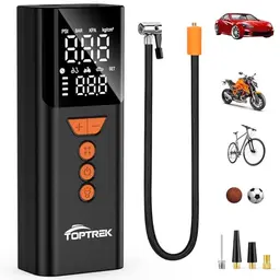 Toptrek Elektrische Luftpumpe, 150PSI Kabellos mit LED-Licht & Powerbank, Wiederaufladbar für Fahrrad, E-Bike, Auto, Motorrad
