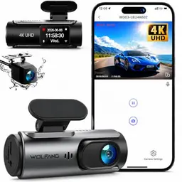 WOLFANG Dashcam für Auto, Vorne & Hinten, 4K+1080P mit Wi-Fi
