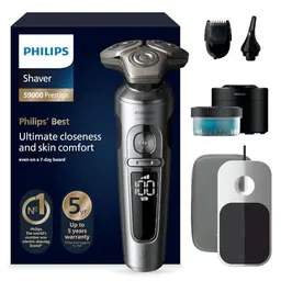 PHILIPS Rasierer S9000 Prestige - Elektrischer Nass- und Trockenrasierer mit SkinIQ, Bartstyler, Reinigungsstation und Qi-Ladepad