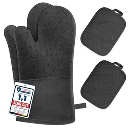 MILcea Ofenhandschuhe 4er Set - Hitzebeständig bis 300°C, Rutschschutz, Weich, Schwarz