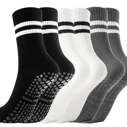 Gendewiner 3 Paar Yoga Pilates Socken Barfuß Antirutsch für Damen und Herren - Schwarz, Weiß, Grau