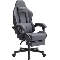 Dowinx Gaming Stuhl mit Kopfstütze und Fußstütze, ergonomischer Bürostuhl mit Massagefunktion (Grau)
