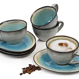 Kaffeetassen Set Capri, 8-teiliges Set aus Steingut, modernes Vintage Design, 230ml
