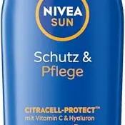 NIVEA SUN Schutz & Pflege Sonnenlotion LSF 50+, schnell einziehende Sonnencreme für 48h Feuchtigkeit (200 ml)