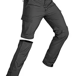 Wespornow Herren Zip-Off Trekkinghose, Atmungsaktive Outdoorhose, Schnell Trockend mit 5 Taschen (Dunkelgrau, L)