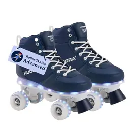 HUDORA LED Roller Skates Advanced in Navy - Bequeme Rollschuhe für Jungen & Mädchen mit blau/weißen LEDs