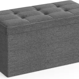 SONGMICS Klappbarer Sitzhocker mit Stauraum, schiefergrau, für Wohnzimmer und Schlafzimmer