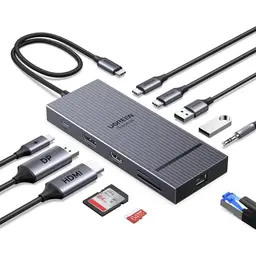 UGREEN Revodok Pro 2111 Docking Station für 2 Monitore - HDMI & DisplayPort 4K, USB-C, USB-A, SD/TF, LAN, Audio, 100W PD