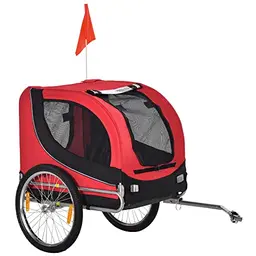 Pawhut Fahrradanhänger für Hunde, Hundetransporter in Rot und Schwarz, 130 x 73 x 90 cm