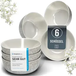 Steingut Müslischalen Set für 6 Personen - Mediterranes Design in Beige