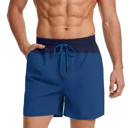 Herren Badeshorts, schnell trocknend, atmungsaktiv, mit Reißverschlusstasche, Meshfutter, für Strand, Dunkelblau/Kobaltblau