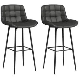 HOMCOM 2er-Set drehbare Barhocker mit Fußstütze und Rückenlehne, Kunstleder, Dunkelgrau