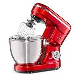 Klarstein Bella Küchenmaschine - 1200 W, rot, 6 Geschwindigkeitsstufen, mit Rührsystem und 3 Aufsätzen