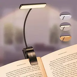 Gritin Buchklemme Leselampe, USB Wiederaufladbar, 19 LEDs, 3 Farbtemperaturen, Flexibel für Nachtlesen