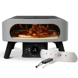 Cozze® 13" Pizzaofen CLASSIC, Gas, Edelstahl, 2 Min. Schnellkochzeit, Thermometer, Gratis Cordieritstein, Schwarz
