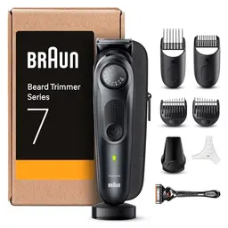 Braun Series 7 Barttrimmer mit 8 Zubehörteilen, kabellos, wasserdicht, 40 Längen, 100 Min. Akku, BT7441, schwarz