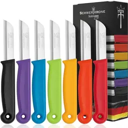 Schwertkrone® Schälmesser 7er Set - Gemüsemesser & Obstmesser - Bunte Küchenmesser (6cm Klinge)