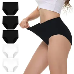 NUOZA Bauchweg Unterhosen Damen Baumwolle Slips Mehrpack Taillenslip Schwarz Weiß XL